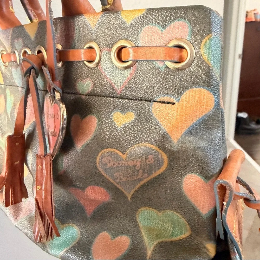 Y2K Vintage Dooney & Bourke Crayon Heart Coated Canvas Mini Top Handle